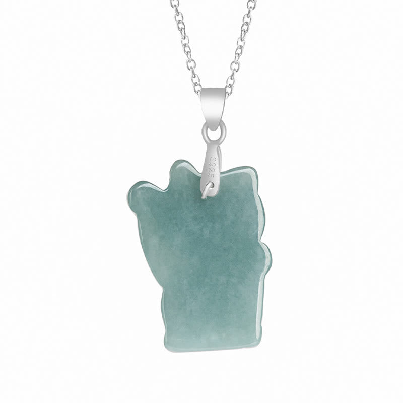 Naszyjnik z wisiorkiem z naturalnego jadeitu z Buddha Stones, kotem szczęścia i obfitością, wykonany ze stali tytanowej - image 1