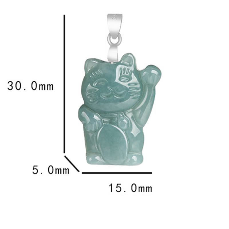 Buddha Stones 925 Srebro Sterling Naturalny Jade Lucky Cat Obfitość Naszyjnik Wisiorek - image 6