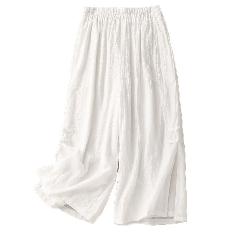 Buddha Stones, swobodne, jednokolorowe, chińskie, żabie guziki, bawełniane, lniane, damskie, szerokie spodnie nogawki - image 9