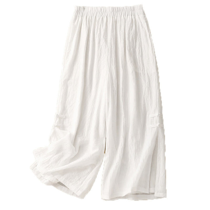 Buddha Stones, swobodne, jednokolorowe, chińskie, żabie guziki, bawełniane, lniane, damskie, szerokie spodnie nogawki - image 9