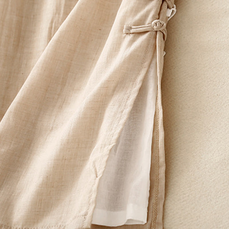 Buddha Stones, swobodne, jednokolorowe, chińskie, żabie guziki, bawełniane, lniane, damskie, szerokie spodnie nogawki - image 12