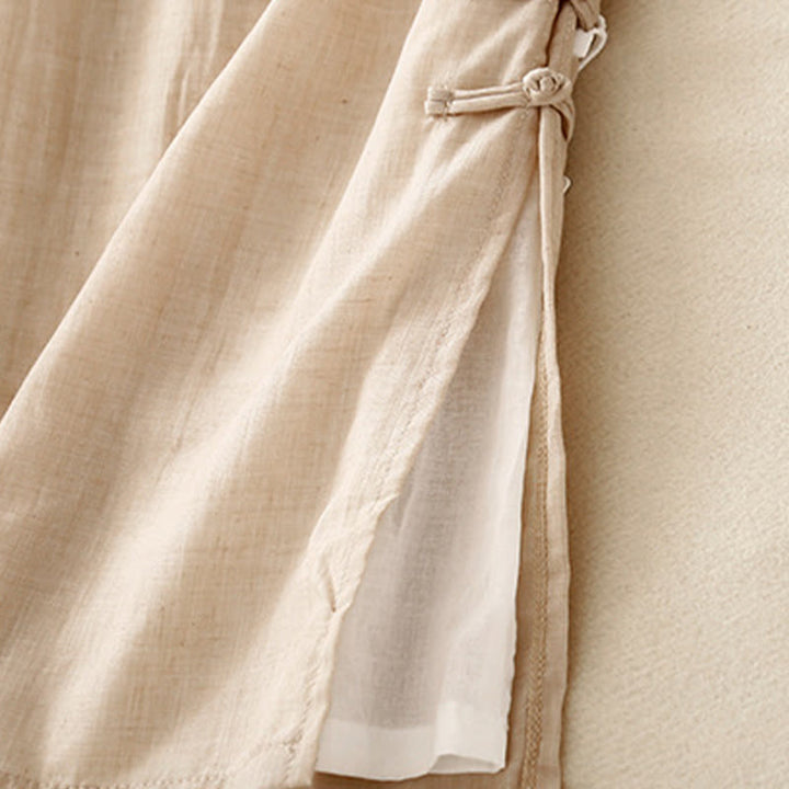 Buddha Stones, swobodne, jednokolorowe, chińskie, żabie guziki, bawełniane, lniane, damskie, szerokie spodnie nogawki - image 12