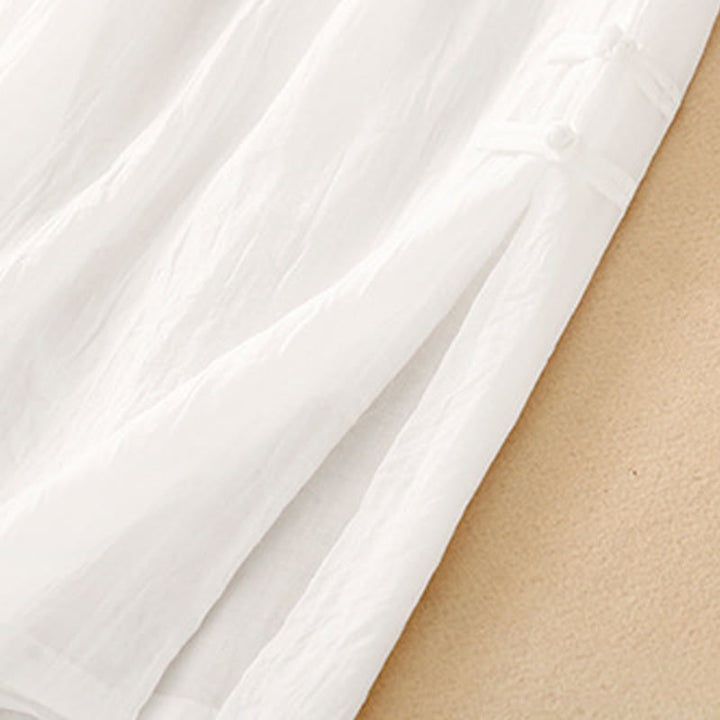 Buddha Stones, swobodne, jednokolorowe, chińskie, żabie guziki, bawełniane, lniane, damskie, szerokie spodnie nogawki - image 5