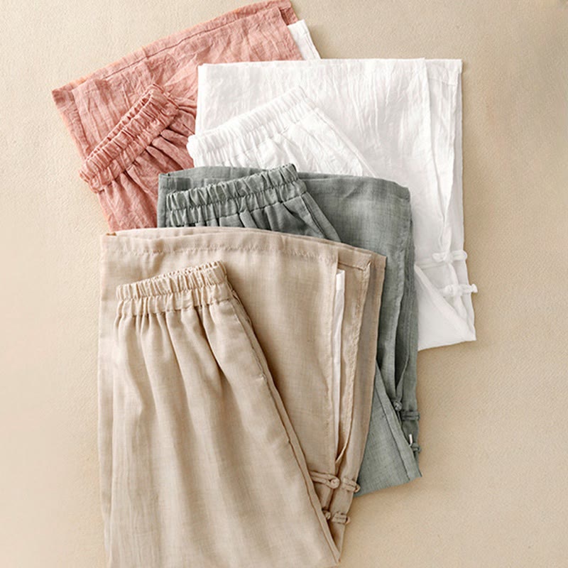 Buddha Stones, swobodne, jednokolorowe, chińskie, żabie guziki, bawełniane, lniane, damskie, szerokie spodnie nogawki - image 20