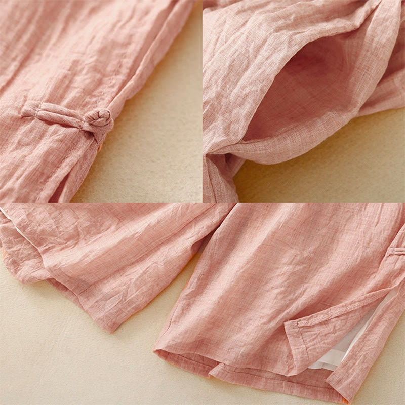 Buddha Stones, swobodne, jednokolorowe, chińskie, żabie guziki, bawełniane, lniane, damskie, szerokie spodnie nogawki - image 2