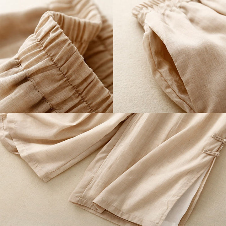 Buddha Stones, swobodne, jednokolorowe, chińskie, żabie guziki, bawełniane, lniane, damskie, szerokie spodnie nogawki - image 16