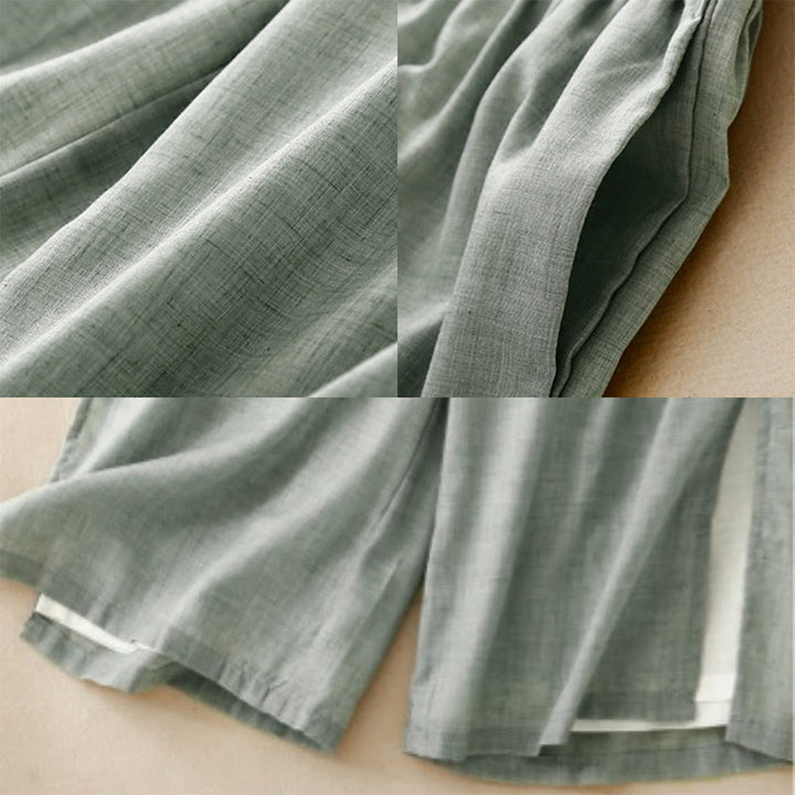 Buddha Stones, swobodne, jednokolorowe, chińskie, żabie guziki, bawełniane, lniane, damskie, szerokie spodnie nogawki - image 19