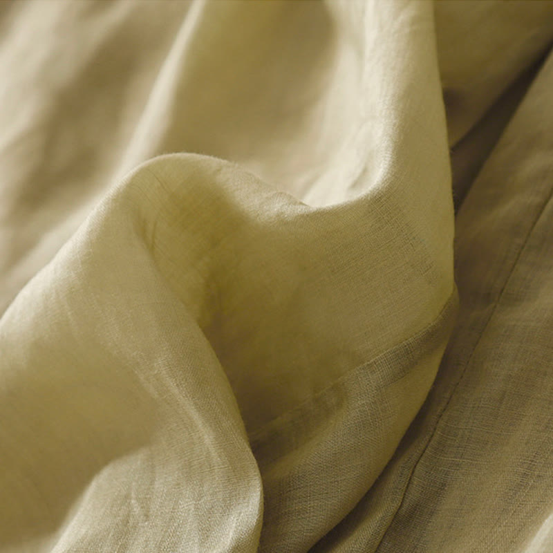 Kamienie Buddha Stones Letnie Haftowane Podwójna Warstwa Bawełny Lnianej Damskie Szerokie Spodnie Nogawki Z Kieszeniami