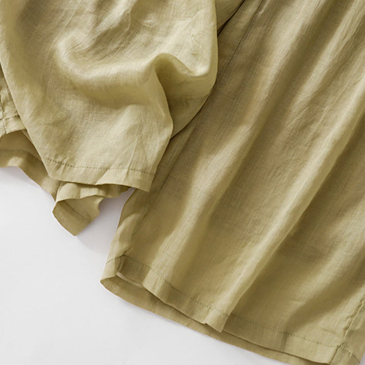 Kamienie Buddha Stones Letnie Haftowane Podwójna Warstwa Bawełny Lnianej Damskie Szerokie Spodnie Nogawki Z Kieszeniami