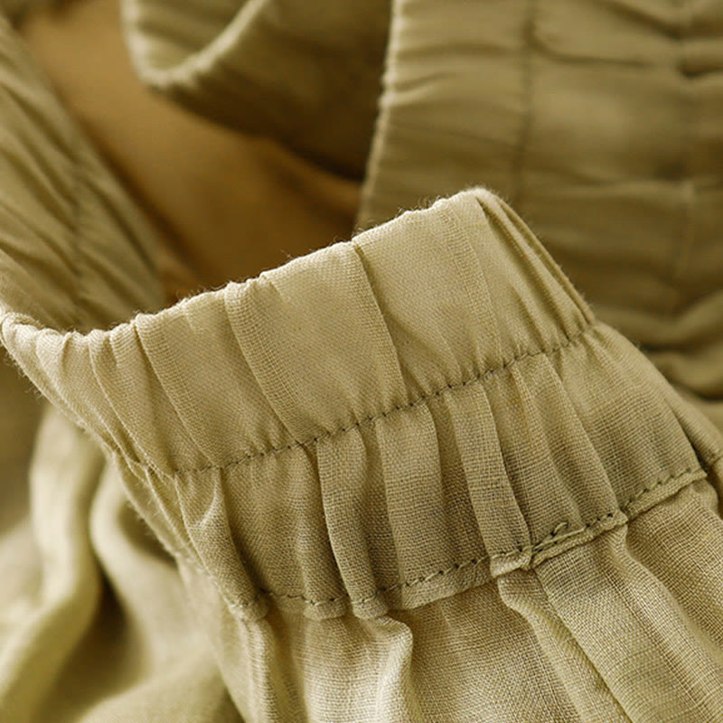 Kamienie Buddha Stones Letnie Haftowane Podwójna Warstwa Bawełny Lnianej Damskie Szerokie Spodnie Nogawki Z Kieszeniami - image 3