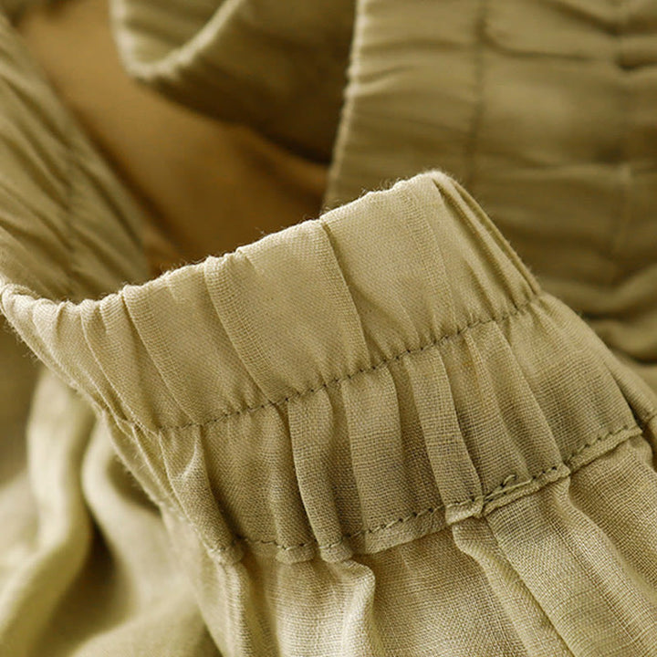 Kamienie Buddha Stones Letnie Haftowane Podwójna Warstwa Bawełny Lnianej Damskie Szerokie Spodnie Nogawki Z Kieszeniami - image 3