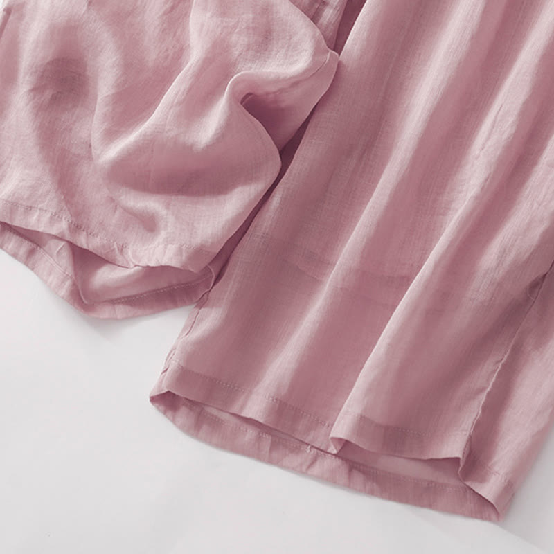 Kamienie Buddha Stones Letnie Haftowane Podwójna Warstwa Bawełny Lnianej Damskie Szerokie Spodnie Nogawki Z Kieszeniami