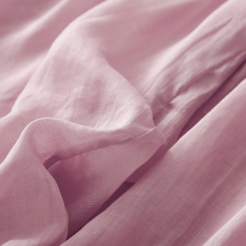 Kamienie Buddha Stones Letnie Haftowane Podwójna Warstwa Bawełny Lnianej Damskie Szerokie Spodnie Nogawki Z Kieszeniami