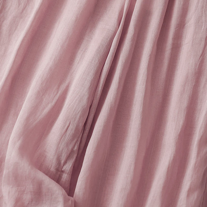 Kamienie Buddha Stones Letnie Haftowane Podwójna Warstwa Bawełny Lnianej Damskie Szerokie Spodnie Nogawki Z Kieszeniami