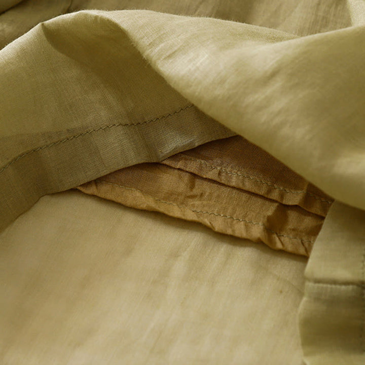 Kamienie Buddha Stones Letnie Haftowane Podwójna Warstwa Bawełny Lnianej Damskie Szerokie Spodnie Nogawki Z Kieszeniami