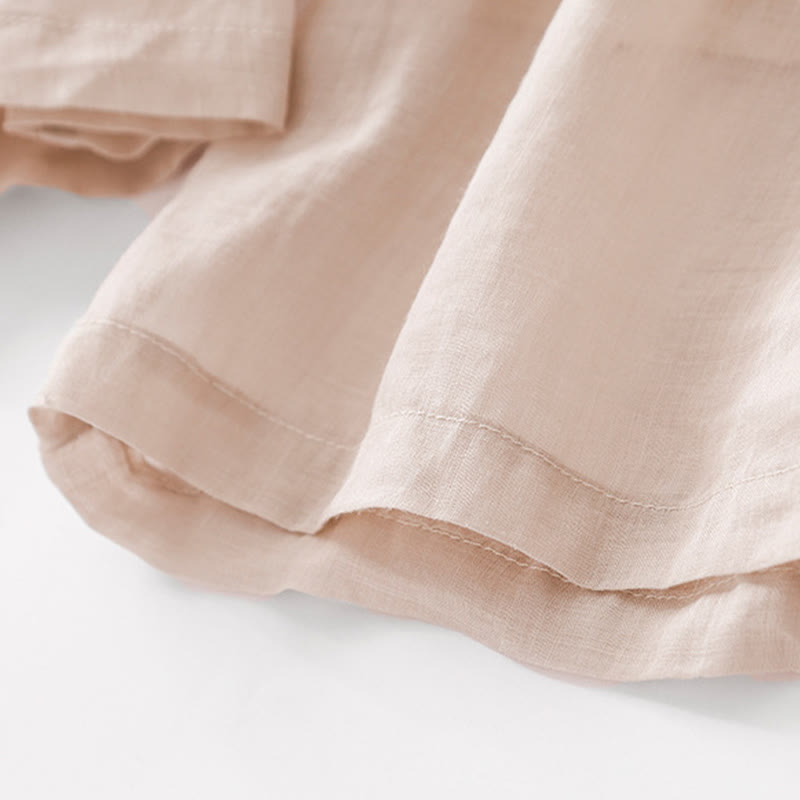 Kamienie Buddha Stones Letnie Haftowane Podwójna Warstwa Bawełny Lnianej Damskie Szerokie Spodnie Nogawki Z Kieszeniami