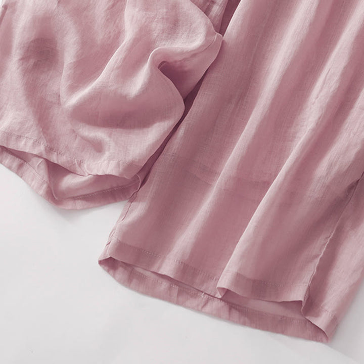 Kamienie Buddha Stones Letnie Haftowane Podwójna Warstwa Bawełny Lnianej Damskie Szerokie Spodnie Nogawki Z Kieszeniami - image 14