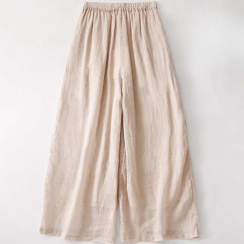 Kamienie Buddha Stones Letnie Haftowane Podwójna Warstwa Bawełny Lnianej Damskie Szerokie Spodnie Nogawki Z Kieszeniami - image 17