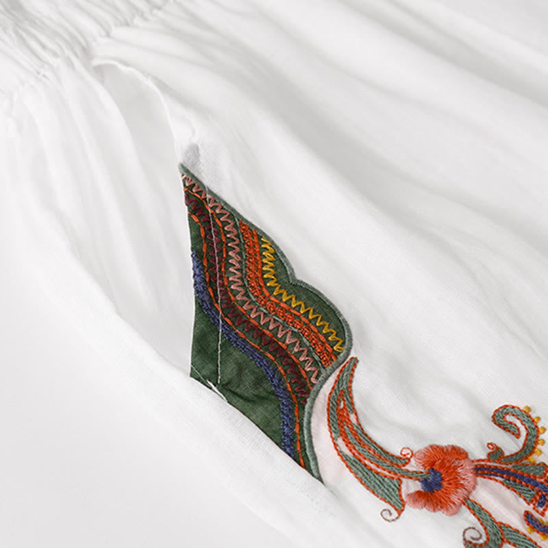 Kamienie Buddha Stones Letnie Haftowane Podwójna Warstwa Bawełny Lnianej Damskie Szerokie Spodnie Nogawki Z Kieszeniami - image 26