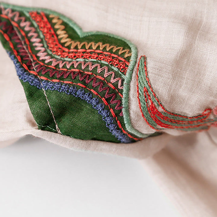 Kamienie Buddha Stones Letnie Haftowane Podwójna Warstwa Bawełny Lnianej Damskie Szerokie Spodnie Nogawki Z Kieszeniami