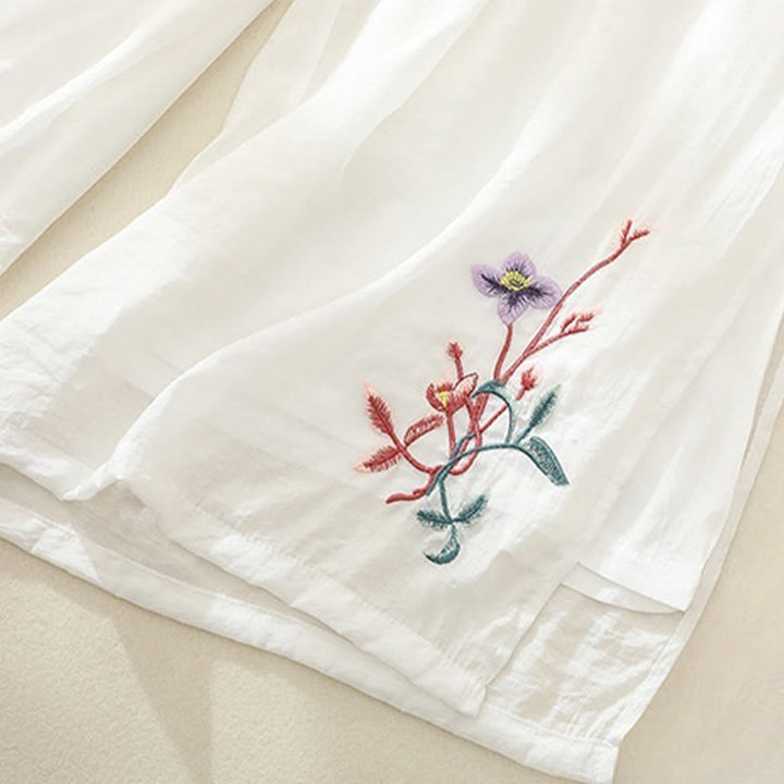 Buddha Stones artystyczny, kwiaty, podwójna warstwa, chiński guzik żaby, rozszczep, bawełna, len, damskie szerokie nogawki