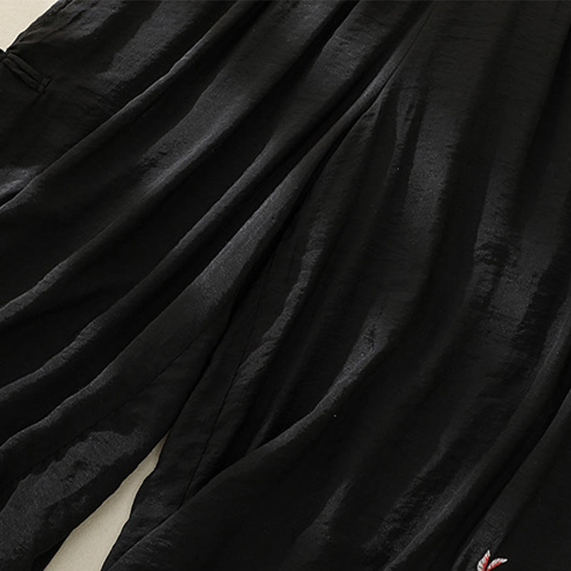 Buddha Stones artystyczny, kwiaty, podwójna warstwa, chiński guzik żaby, rozszczep, bawełna, len, damskie szerokie nogawki - image 15