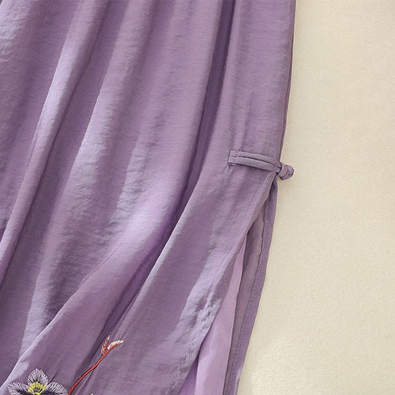 Buddha Stones artystyczny, kwiaty, podwójna warstwa, chiński guzik żaby, rozszczep, bawełna, len, damskie szerokie nogawki