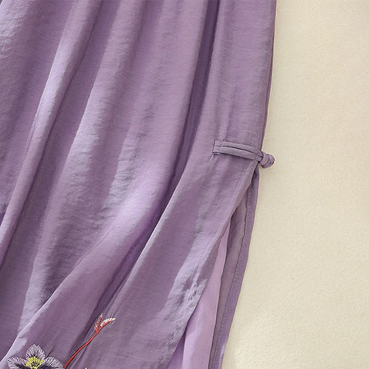 Buddha Stones artystyczny, kwiaty, podwójna warstwa, chiński guzik żaby, rozszczep, bawełna, len, damskie szerokie nogawki