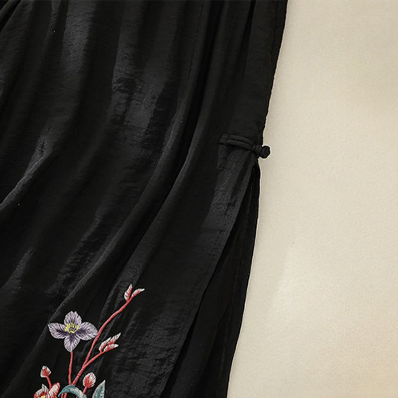 Buddha Stones artystyczny, kwiaty, podwójna warstwa, chiński guzik żaby, rozszczep, bawełna, len, damskie szerokie nogawki - image 17