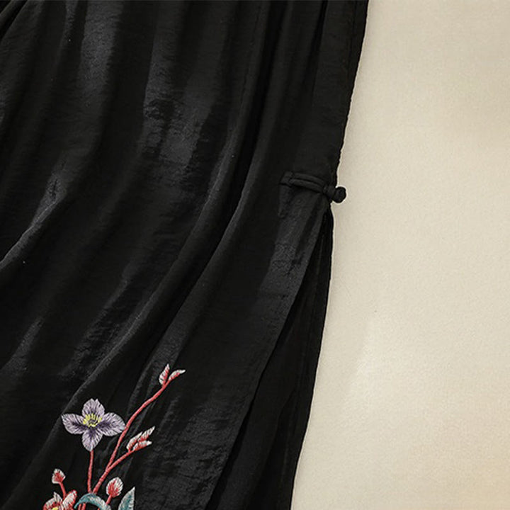 Buddha Stones artystyczny, kwiaty, podwójna warstwa, chiński guzik żaby, rozszczep, bawełna, len, damskie szerokie nogawki - image 17