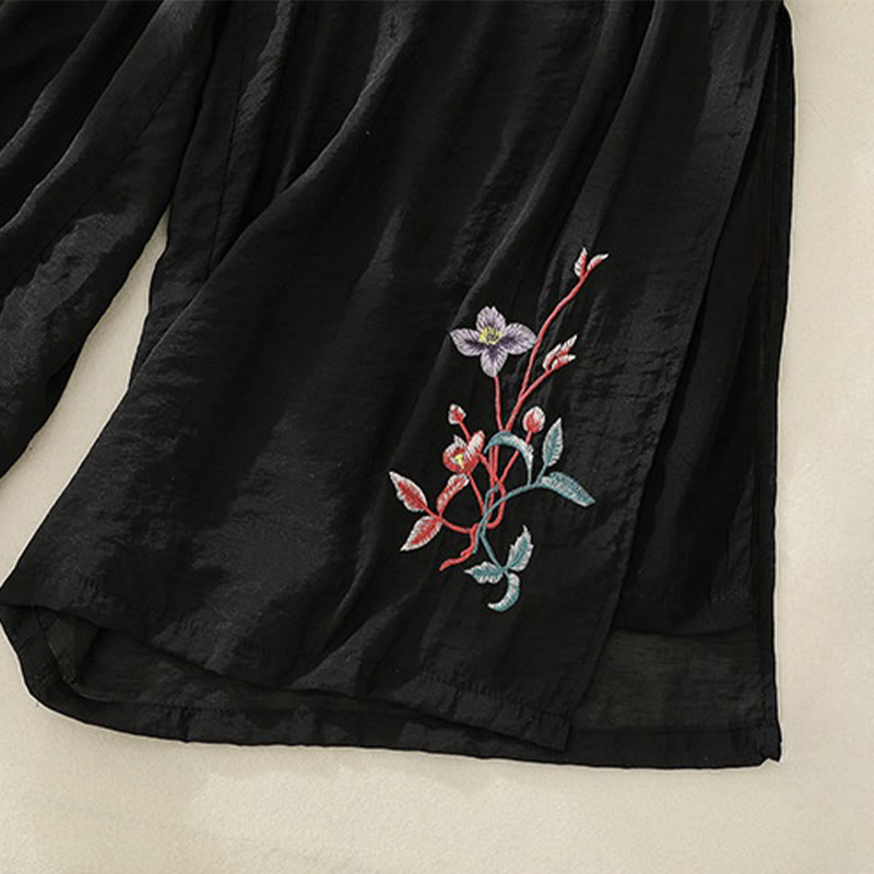 Buddha Stones artystyczny, kwiaty, podwójna warstwa, chiński guzik żaby, rozszczep, bawełna, len, damskie szerokie nogawki - image 16