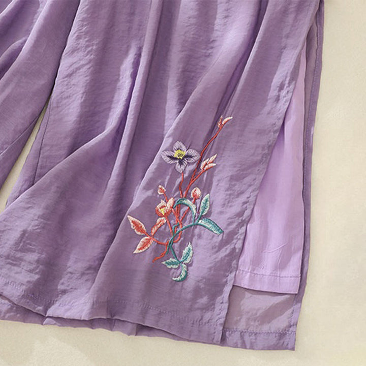 Buddha Stones artystyczny, kwiaty, podwójna warstwa, chiński guzik żaby, rozszczep, bawełna, len, damskie szerokie nogawki