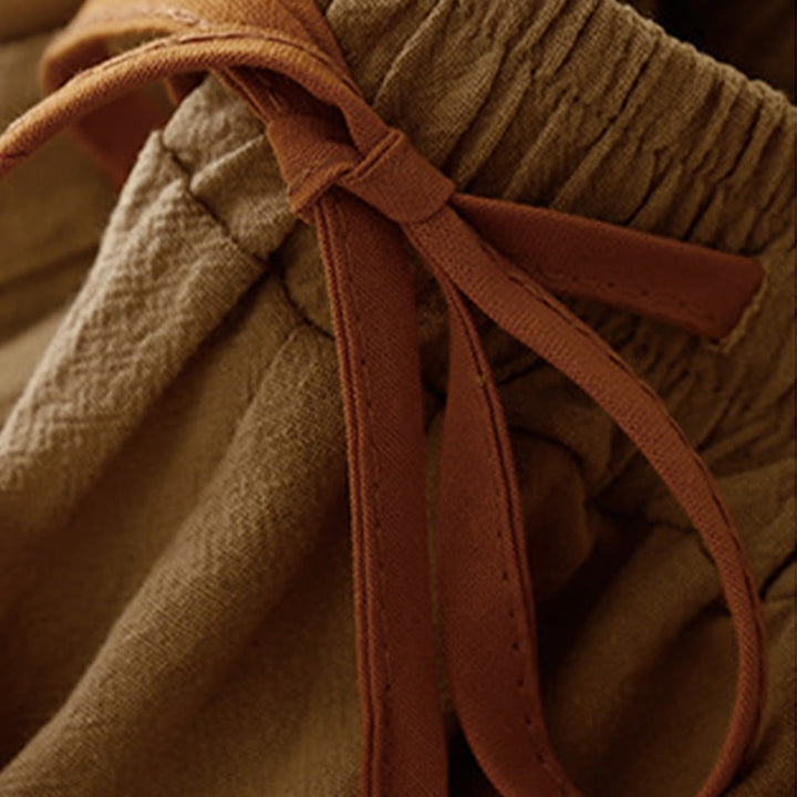 Buddha Stones, swobodny, prosty design, ściągacz, dzielona bawełna, len, damskie, szerokie nogawki, z kieszeniami - image 2