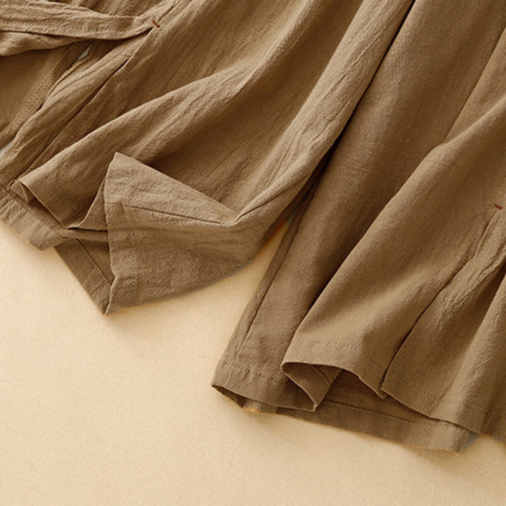 Buddha Stones, swobodny, prosty design, ściągacz, dzielona bawełna, len, damskie, szerokie nogawki, z kieszeniami - image 4