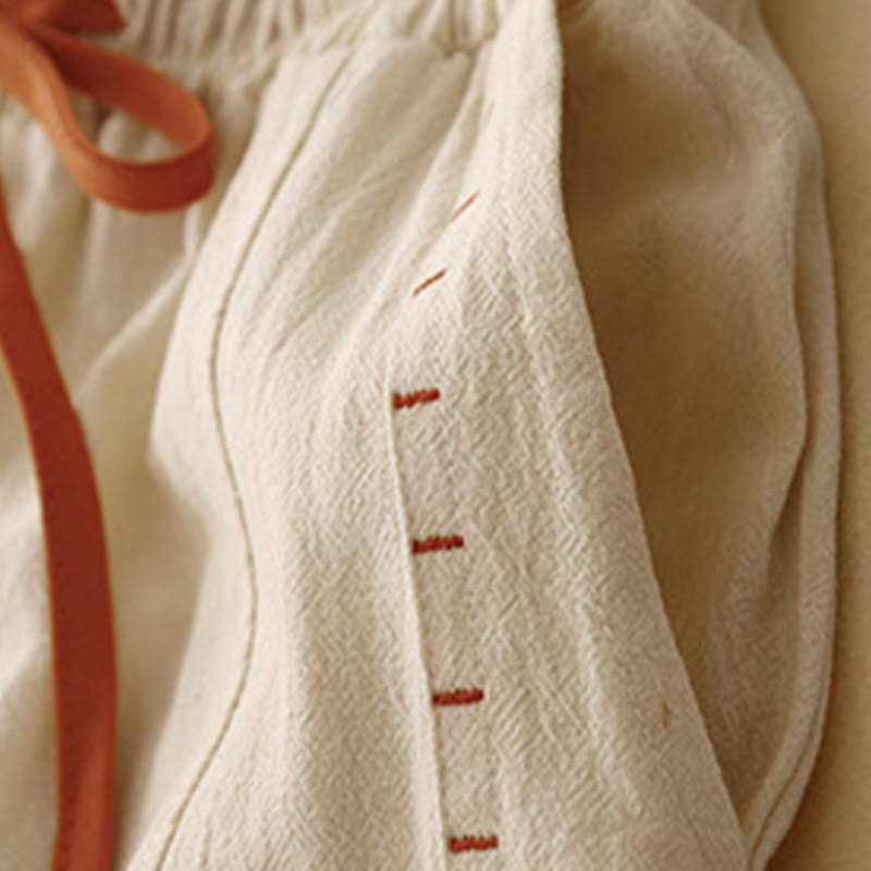 Buddha Stones, swobodny, prosty design, ściągacz, dzielona bawełna, len, damskie, szerokie nogawki, z kieszeniami - image 9