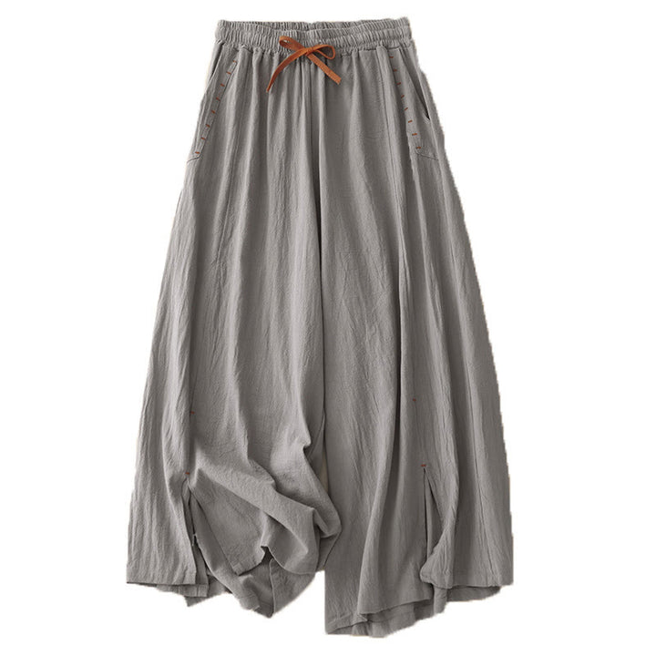 Buddha Stones, swobodny, prosty design, ściągacz, dzielona bawełna, len, damskie, szerokie nogawki, z kieszeniami - image 20