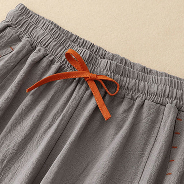 Buddha Stones, swobodny, prosty design, ściągacz, dzielona bawełna, len, damskie, szerokie nogawki, z kieszeniami - image 16