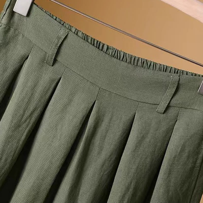 Buddha Stones Letnie swobodne, czyste kolory, 7-8 długości, bawełna, len, damskie, szerokie nogawki - image 2