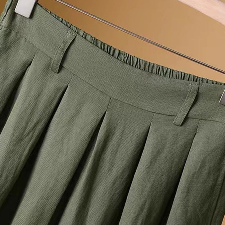 Buddha Stones Letnie swobodne, czyste kolory, 7-8 długości, bawełna, len, damskie, szerokie nogawki - image 2