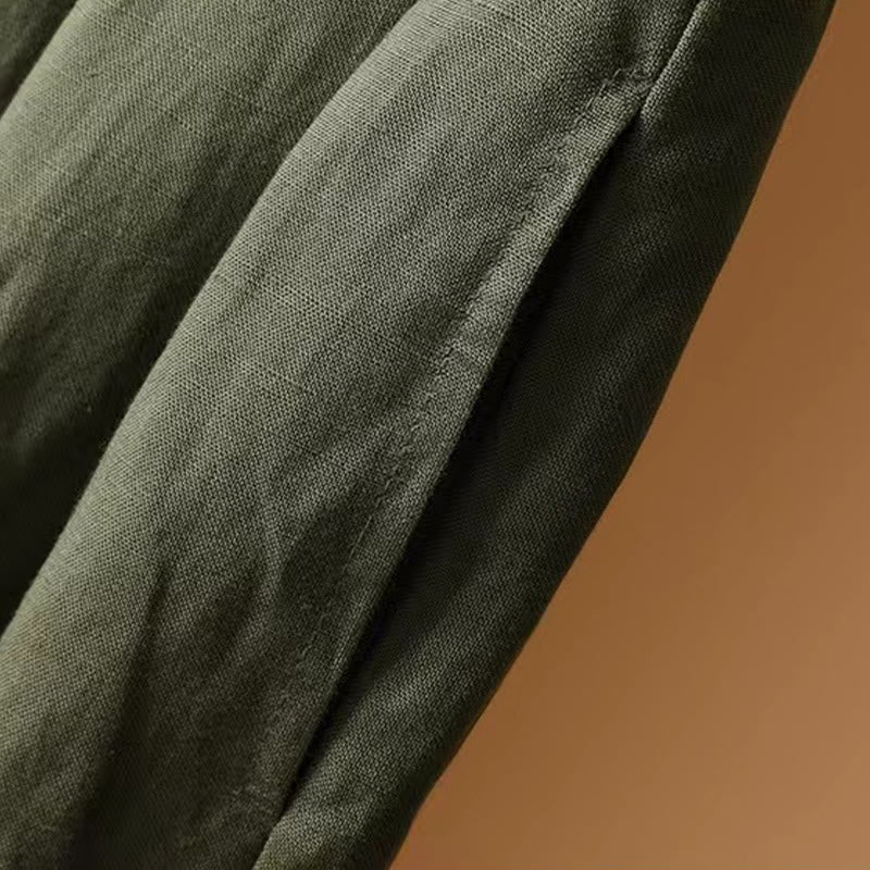 Buddha Stones Letnie swobodne, czyste kolory, 7-8 długości, bawełna, len, damskie, szerokie nogawki - image 6