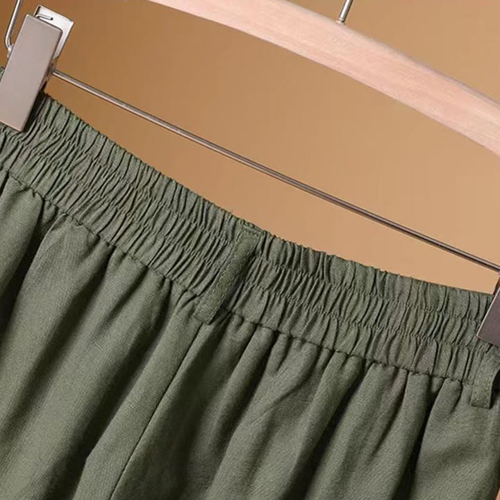 Buddha Stones Letnie swobodne, czyste kolory, 7-8 długości, bawełna, len, damskie, szerokie nogawki - image 3