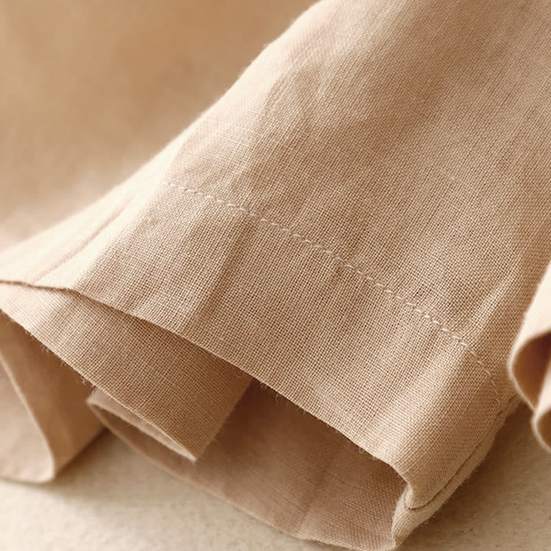 Buddha Stones Letnie swobodne haftowane kwiaty plisowane suwak guzik bawełna len damskie szorty z kieszeniami - image 24