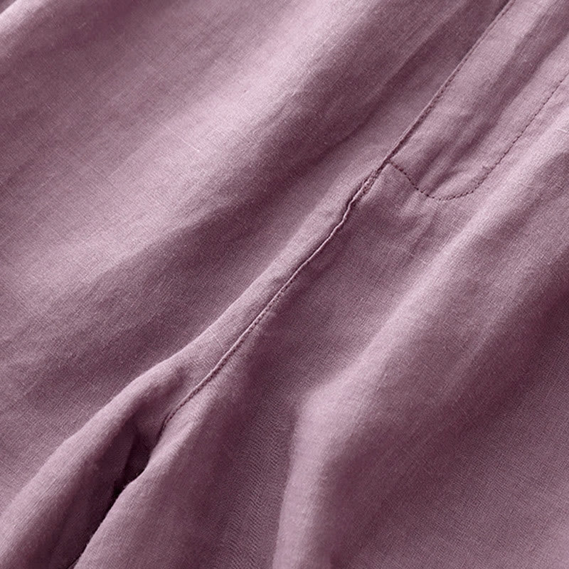 Buddha Stones Letnie swobodne haftowane kwiaty plisowane suwak guzik bawełna len damskie szorty z kieszeniami - image 10