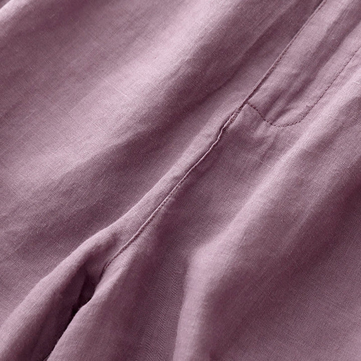 Buddha Stones Letnie swobodne haftowane kwiaty plisowane suwak guzik bawełna len damskie szorty z kieszeniami - image 10