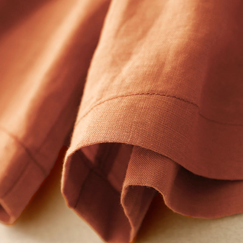 Buddha Stones Letnie swobodne haftowane kwiaty plisowane suwak guzik bawełna len damskie szorty z kieszeniami - image 13