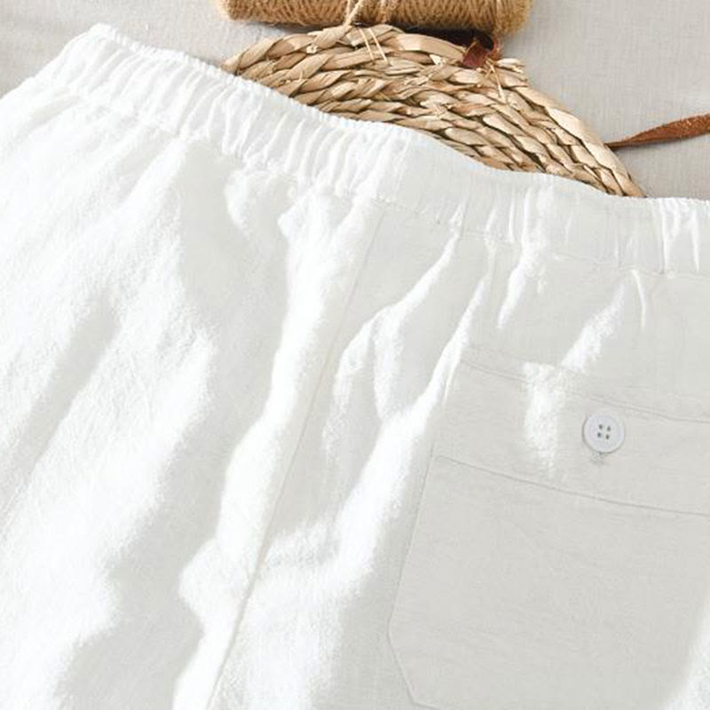 Buddha Stones Letnie swobodne spodnie męskie ze ściągaczem Ramie Linen z kieszeniami - image 5