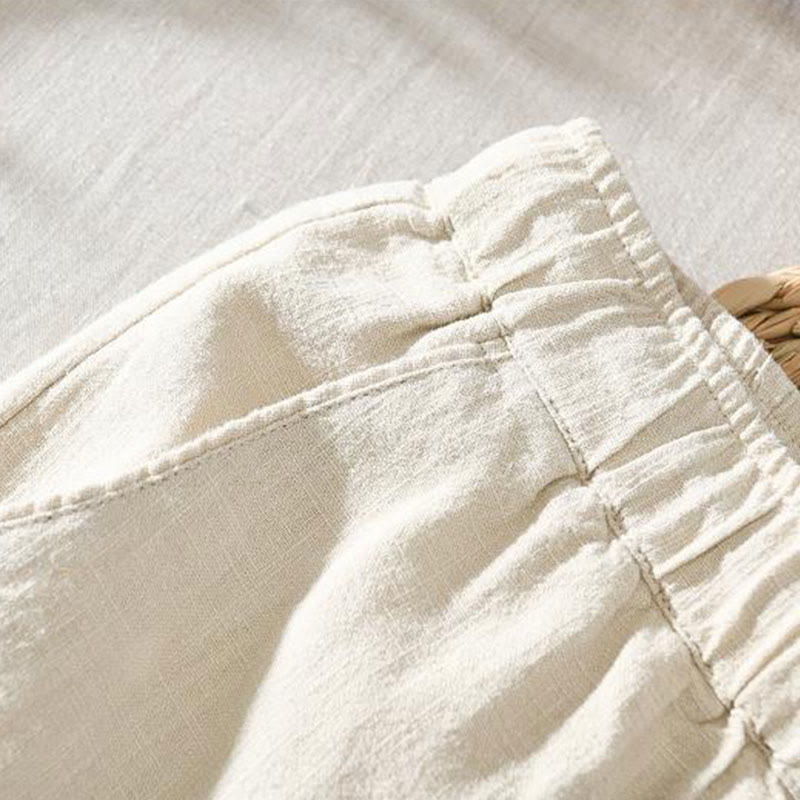 Buddha Stones Letnie swobodne spodnie męskie ze ściągaczem Ramie Linen z kieszeniami - image 18