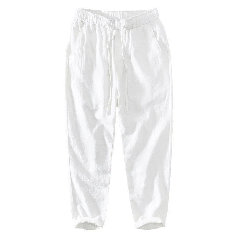 Buddha Stones Letnie swobodne spodnie męskie ze ściągaczem Ramie Linen z kieszeniami - image 9