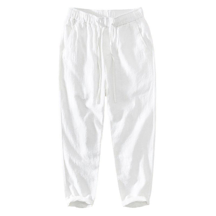 Buddha Stones Letnie swobodne spodnie męskie ze ściągaczem Ramie Linen z kieszeniami - image 9