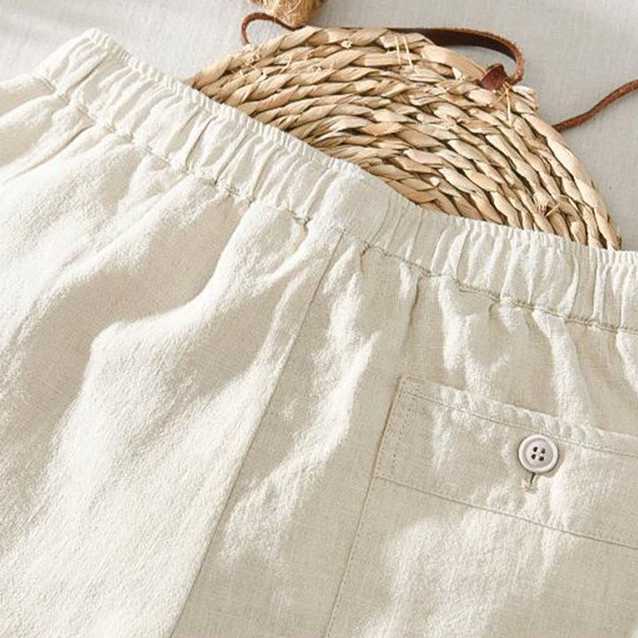 Buddha Stones Letnie swobodne spodnie męskie ze ściągaczem Ramie Linen z kieszeniami - image 19